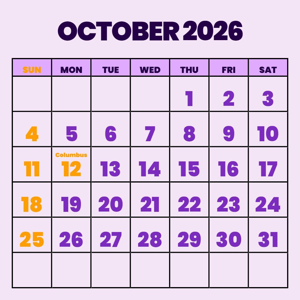 Free October Calendar Free Printable 2026 Wallpaper PDF Download