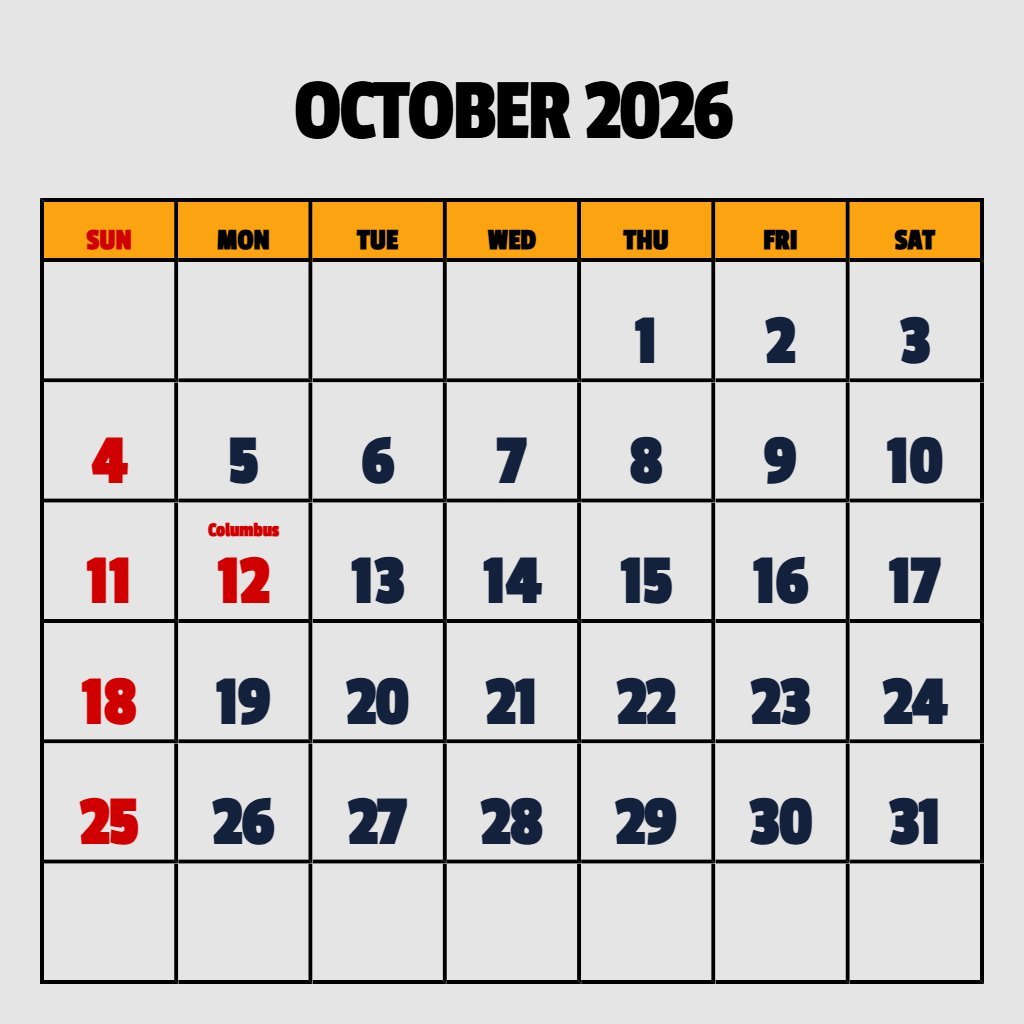 Free October Free Printable Calendar 2026 Notes PDF Download Free October Free Printable Calendar 2026 Notes PDF Download