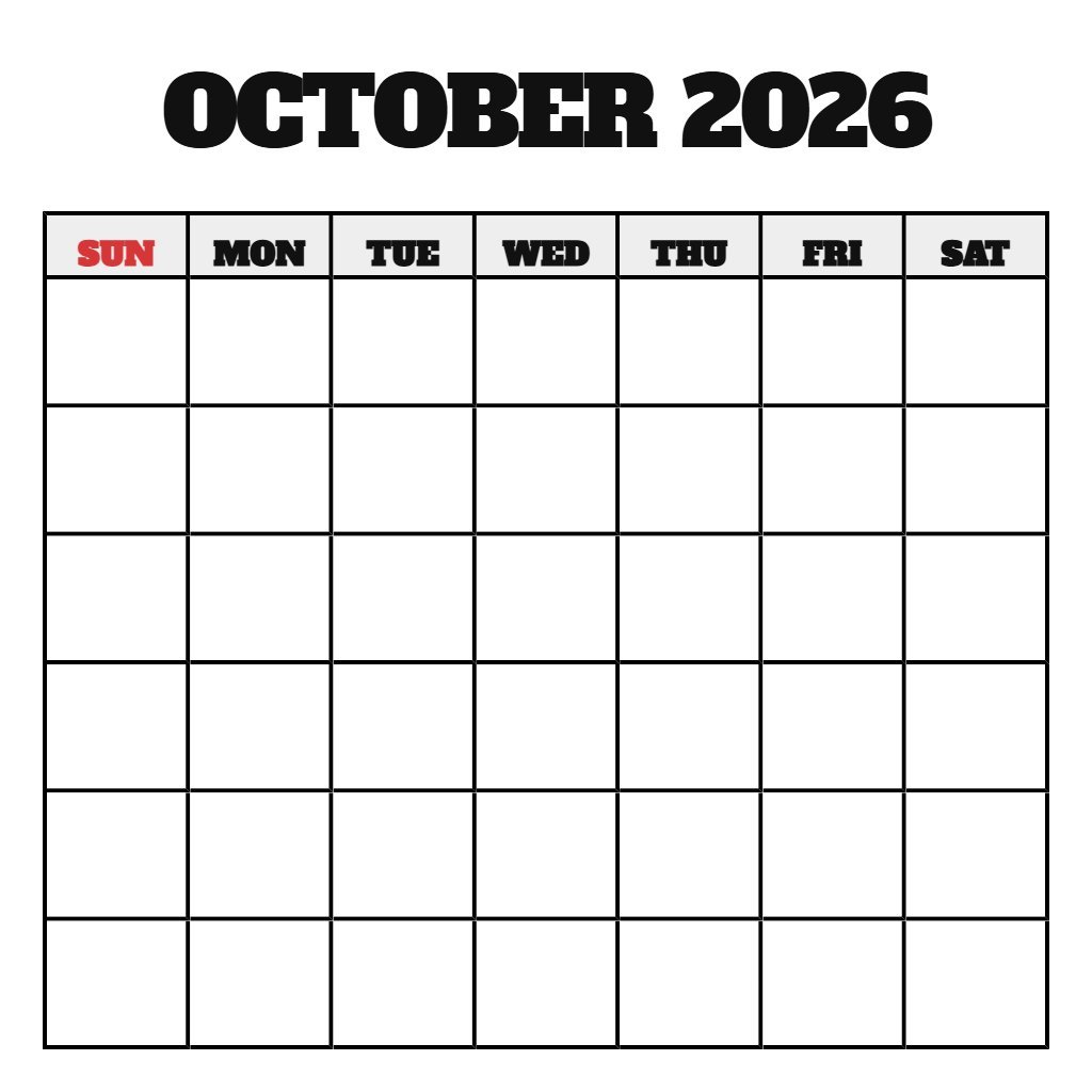 October Free Printable Calendar 2026 Blank PDF Download October Free Printable Calendar 2026 Blank PDF Download
