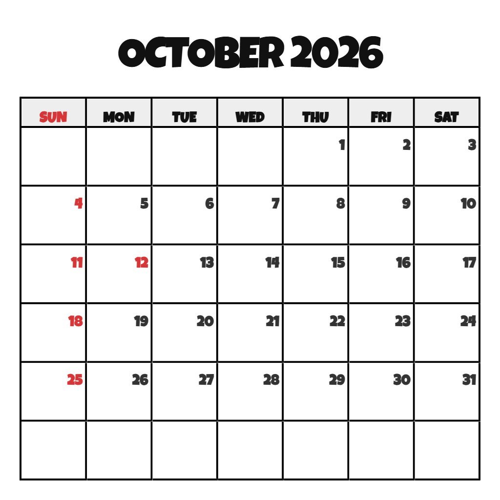 Editable October Printable Calendar 2026 Free Wallpaper PDF Download