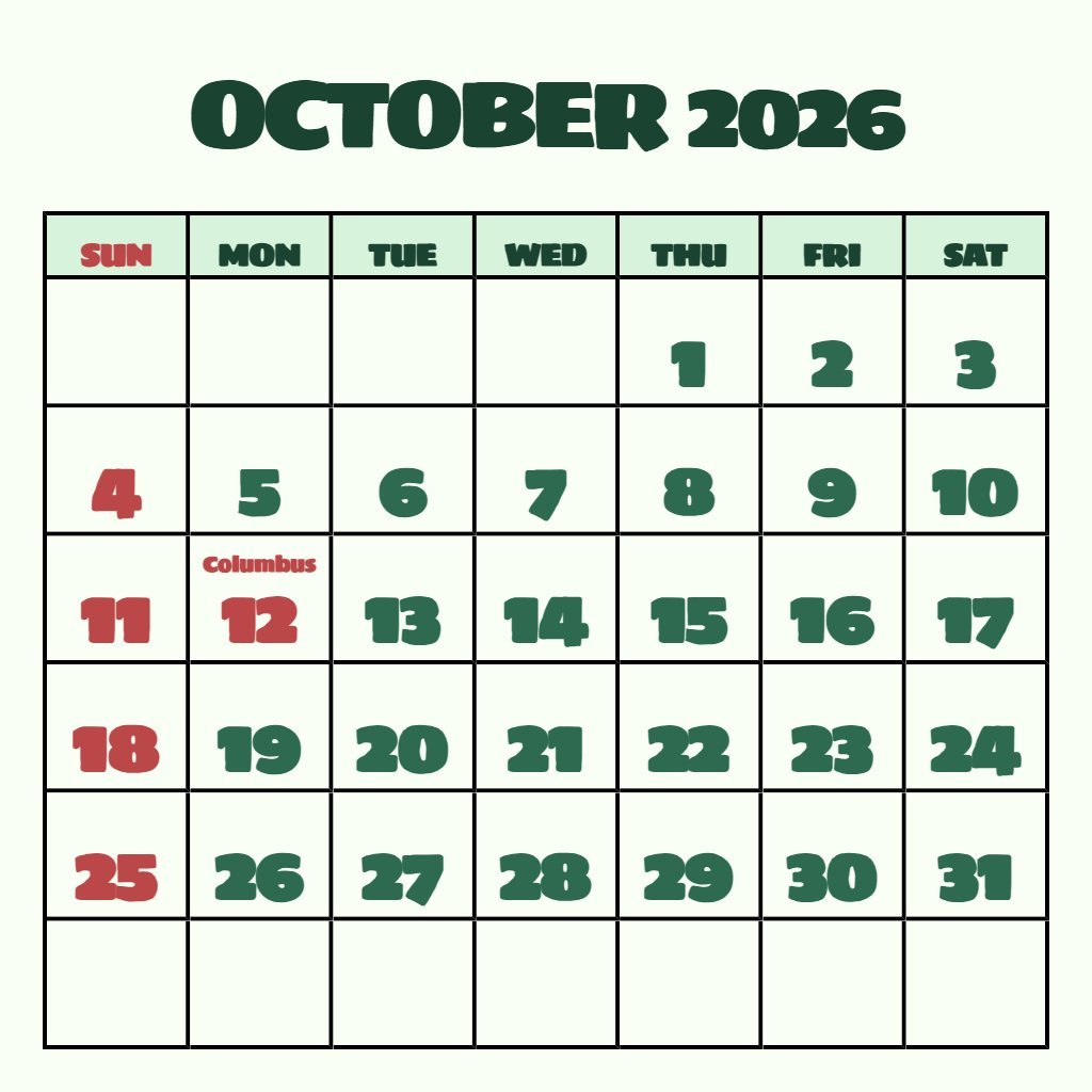 Free October Printable Calendar 2026 Free Planning PDF Download