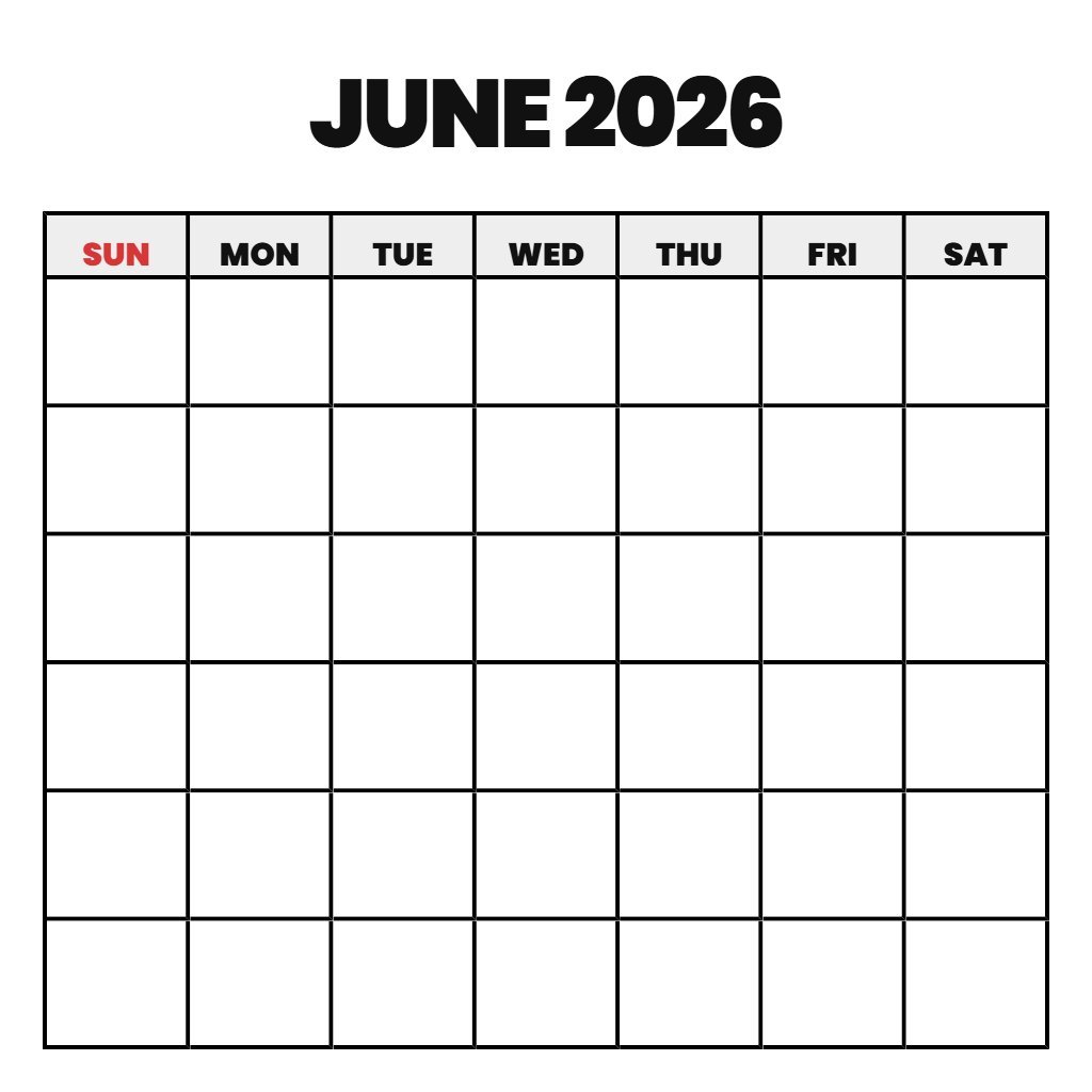 Printable 3 Month Calendar 2026 June July August Blank PDF Download