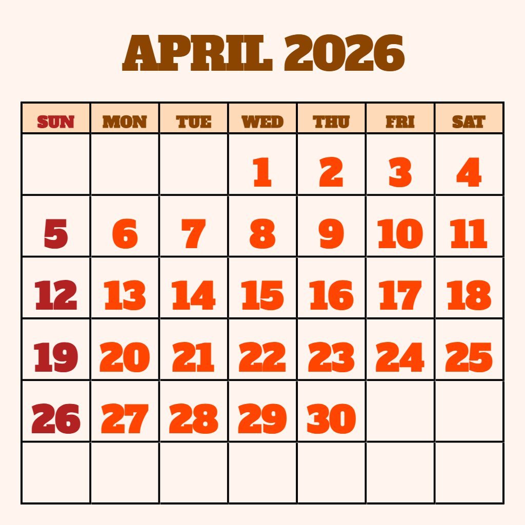 Custom Printable April 2026 Calendar Free Notes PDF Download Custom Printable April 2026 Calendar Free Notes PDF Download