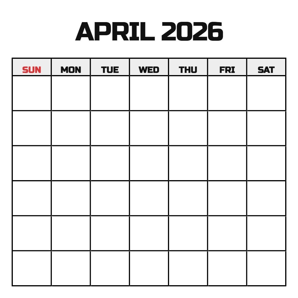 Printable April 2026 Calendar Free Blank PDF Download Printable April 2026 Calendar Free Blank PDF Download