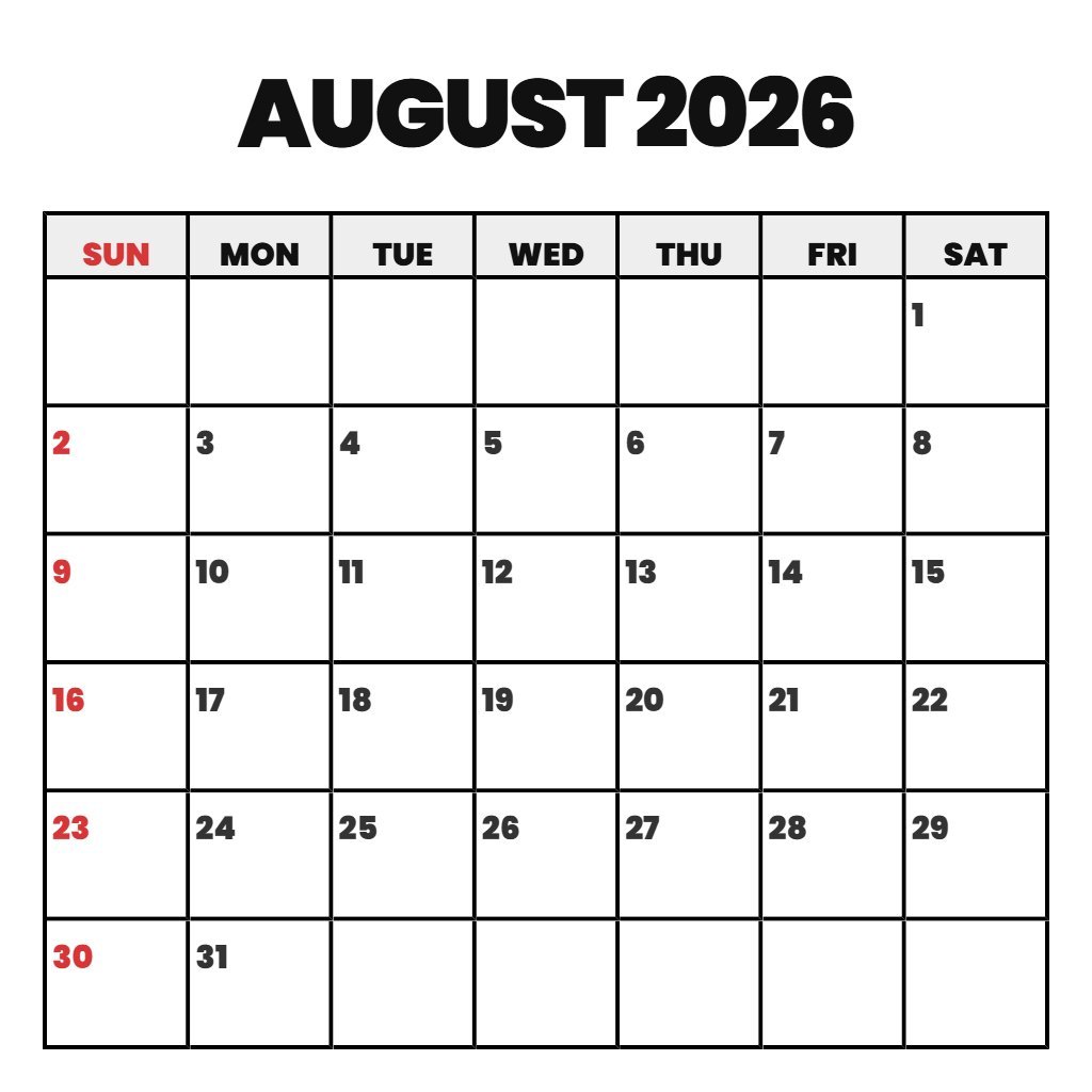 Editable Printable August 2026 Calendar Free Planning PDF Download Editable Printable August 2026 Calendar Free Planning PDF Download