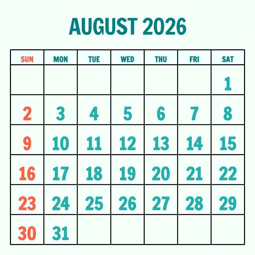 Free Printable August 2026 Calendar Free Notes PDF Download Free Printable August 2026 Calendar Free Notes PDF Download