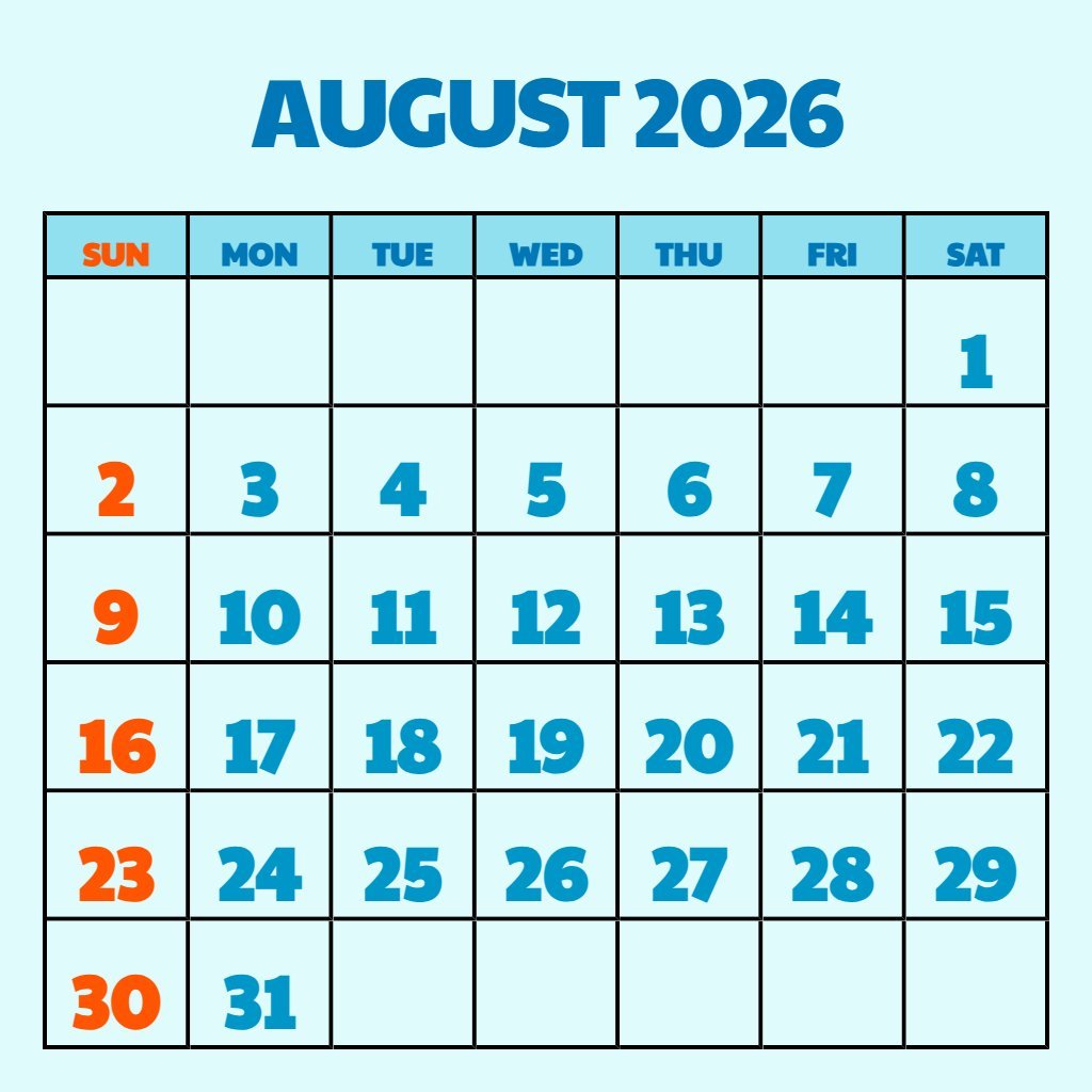 Cute Printable August 2026 Calendar Free Notes PDF Download Cute Printable August 2026 Calendar Free Notes PDF Download