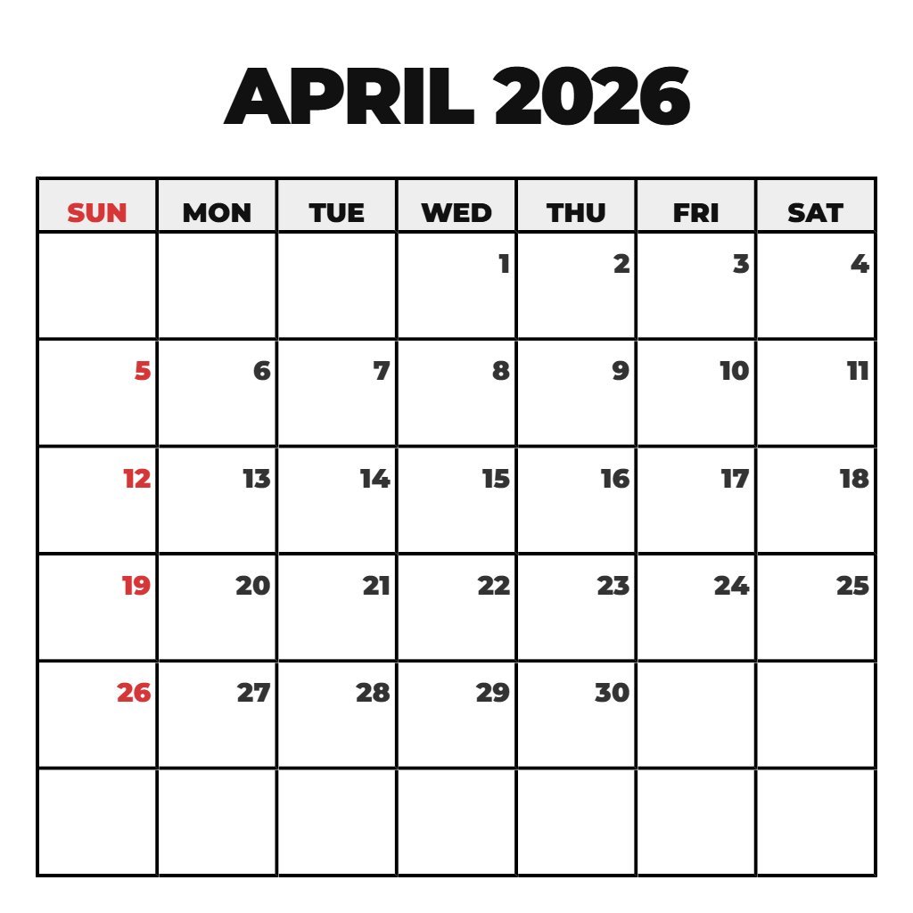 Editable Printable Calendar April 2026 Free Planning PDF Download