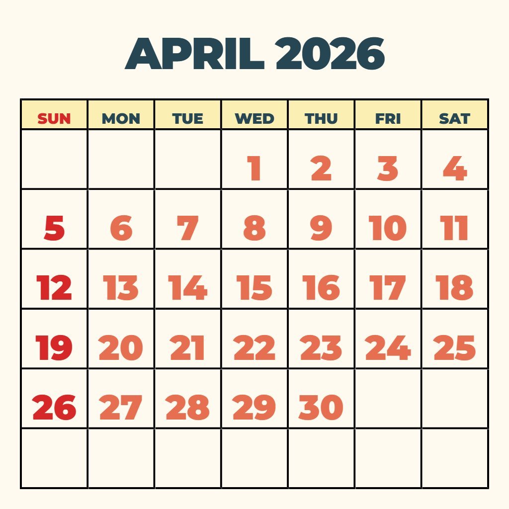 Editable Printable Calendar April 2026 Free Planning PDF Download