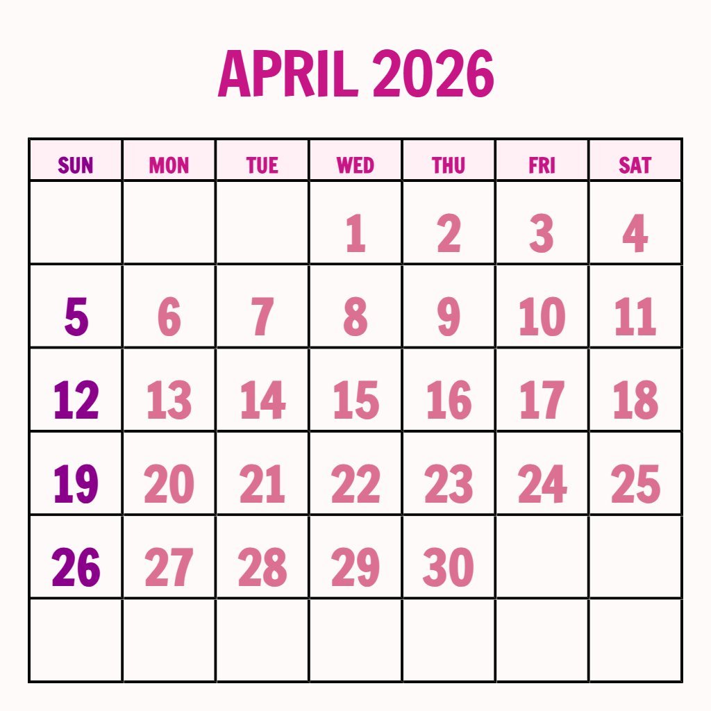Editable Printable Calendar April 2026 Free Notes PDF Download