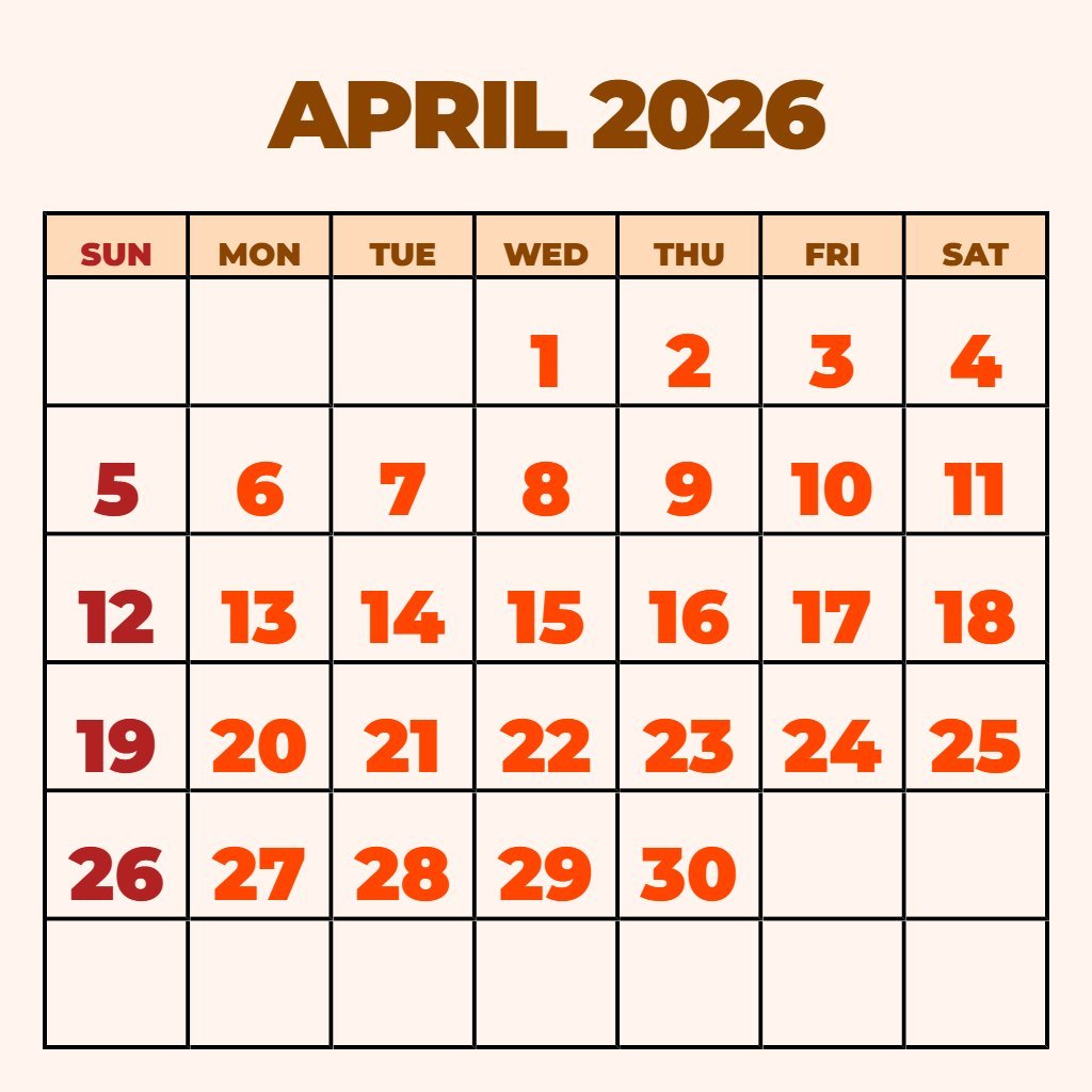 Custom Printable Calendar For April 2026 Notes PDF Download Custom Printable Calendar For April 2026 Notes PDF Download