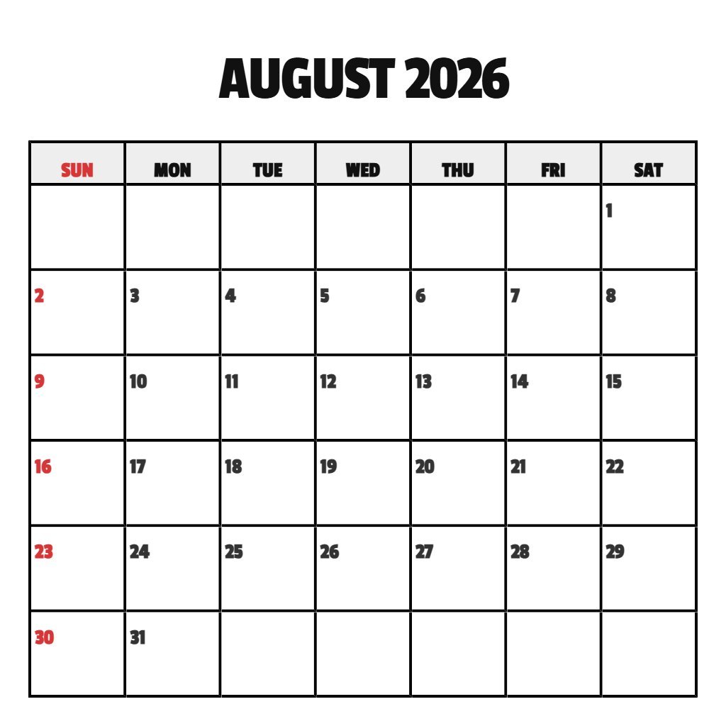 Editable Printable Calendar For August 2026 Planning PDF Download