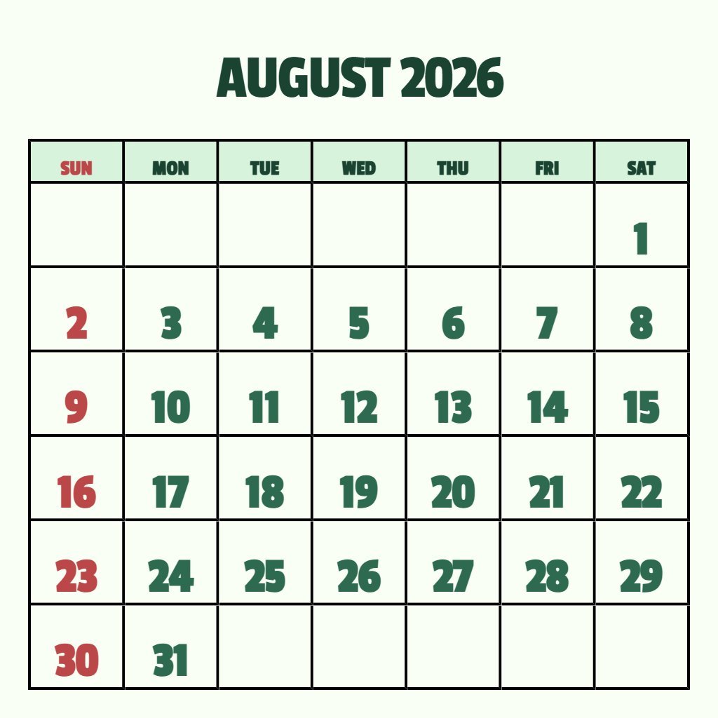 Editable Printable Calendar For August 2026 Wallpaper PDF Download