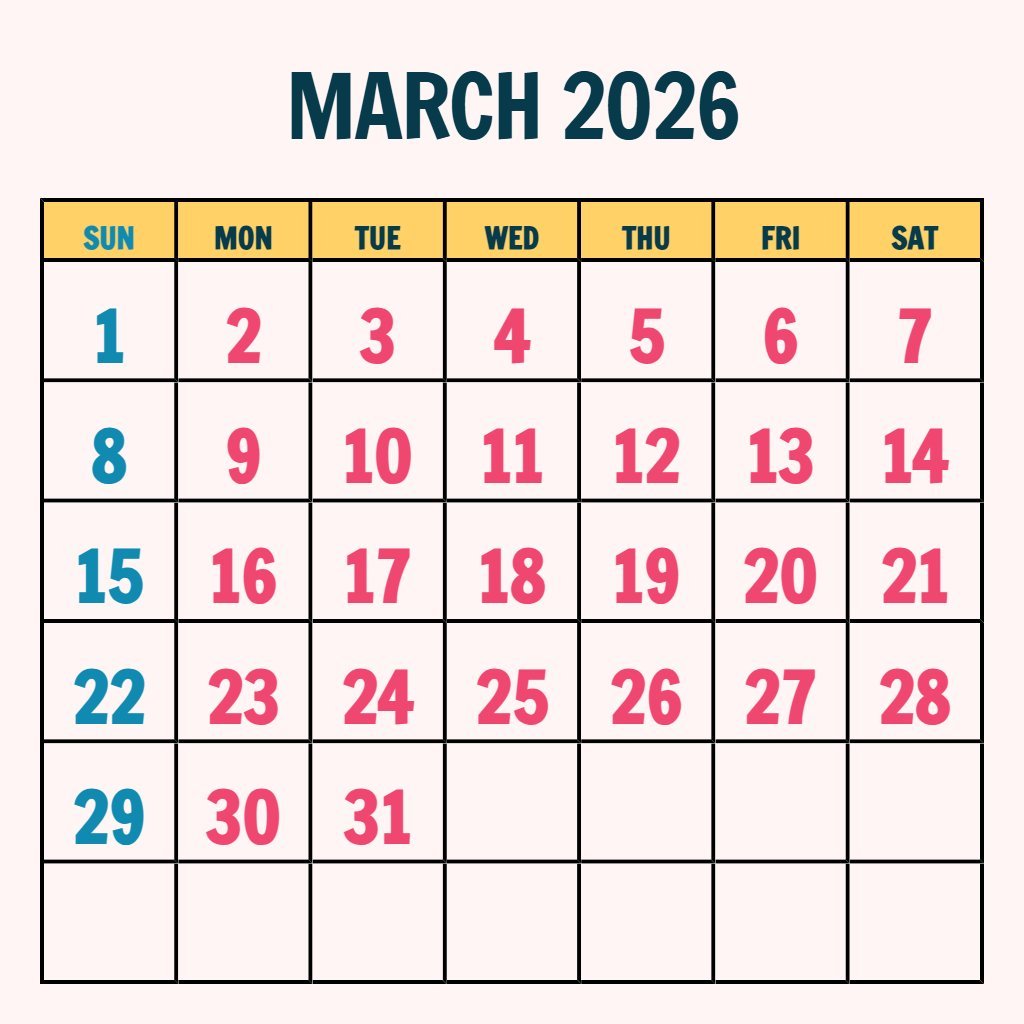 Cute Printable Calendar For March 2026 Planning PDF Download