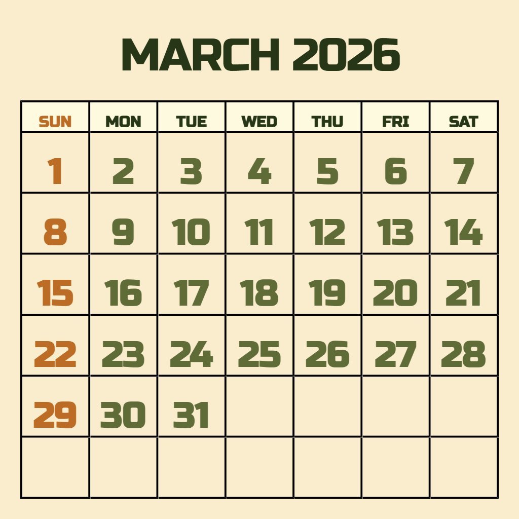 Free Printable Calendar For March 2026 Notes PDF Download