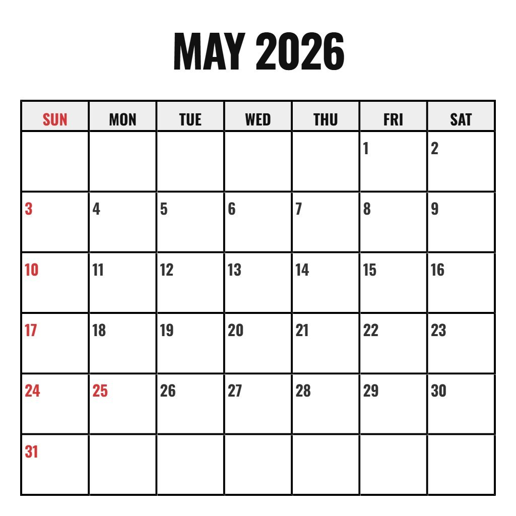 Editable Printable Calendar For May 2026 Planning PDF Download
