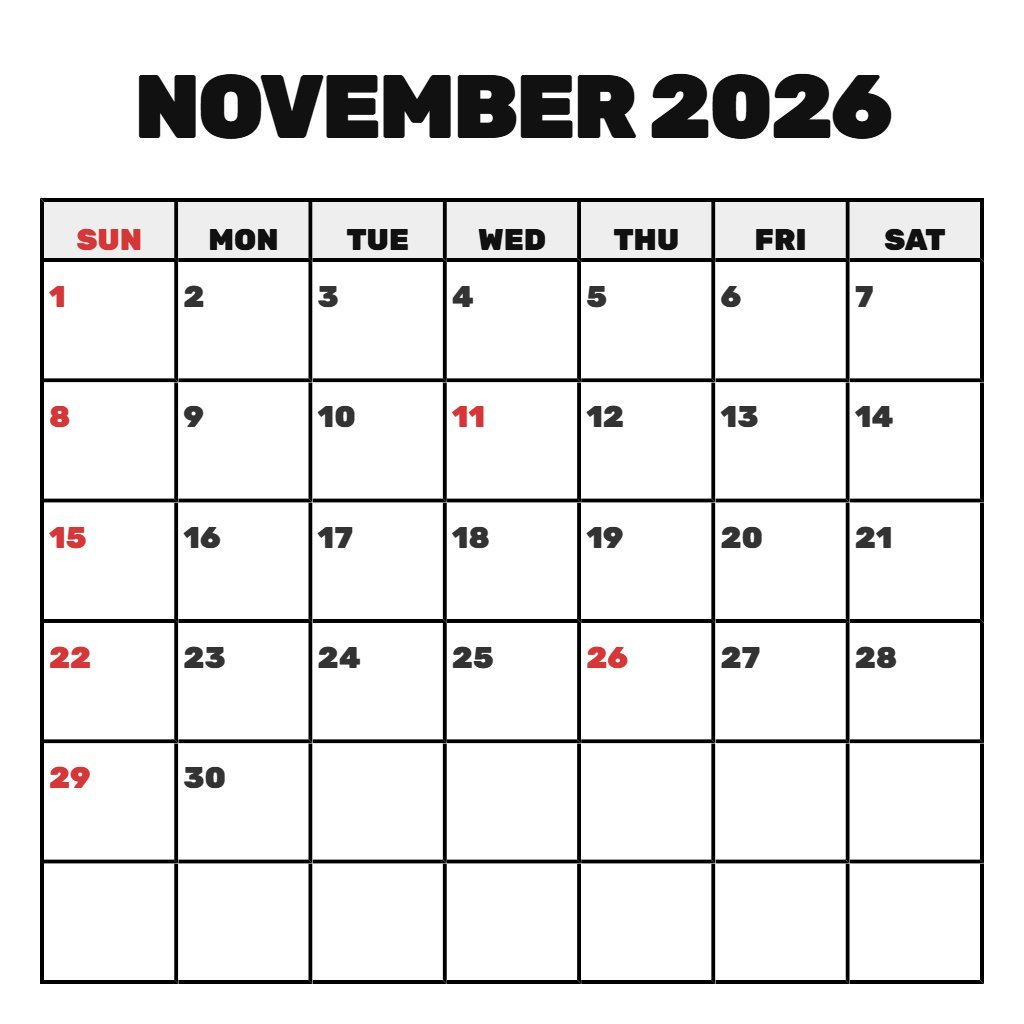 Custom Printable Calendar For November And December 2026 Schedule PDF Download