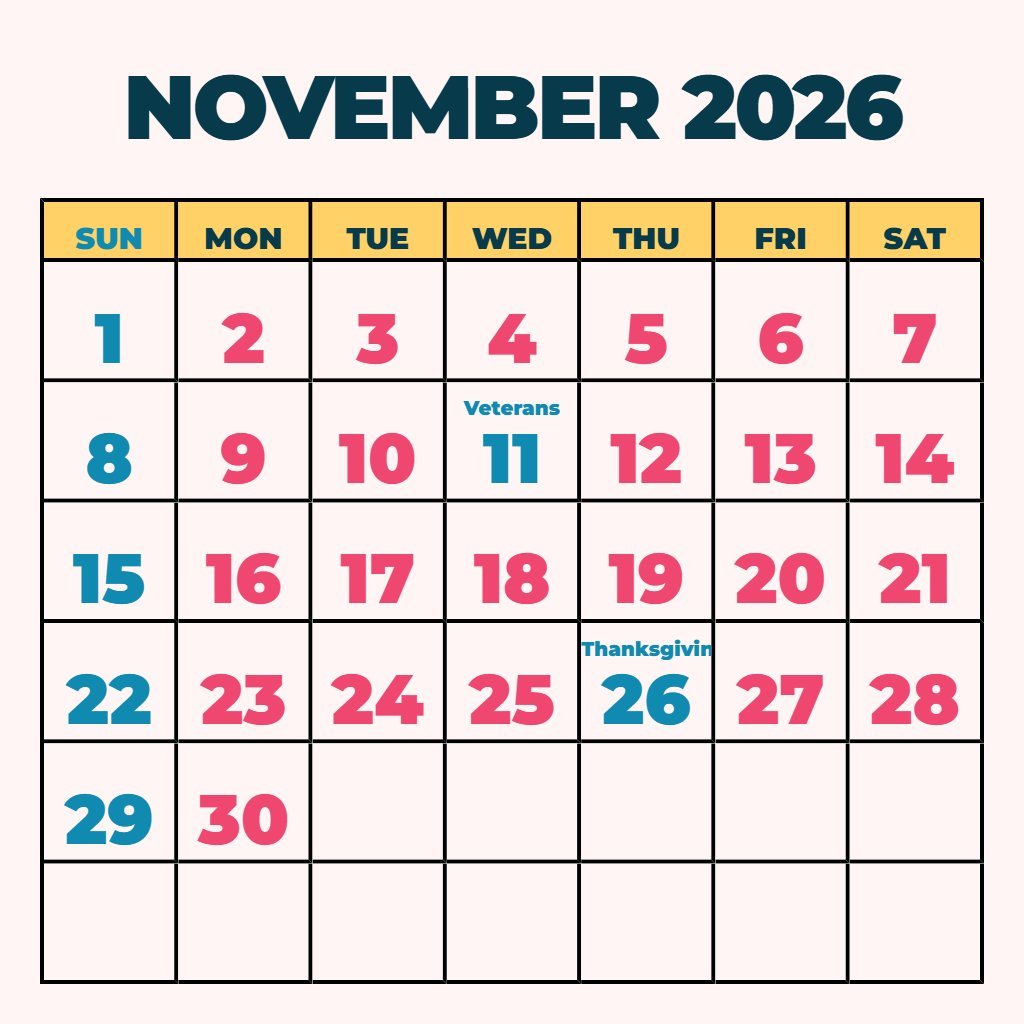 Free Printable Calendar For November And December 2026 Notes PDF Download