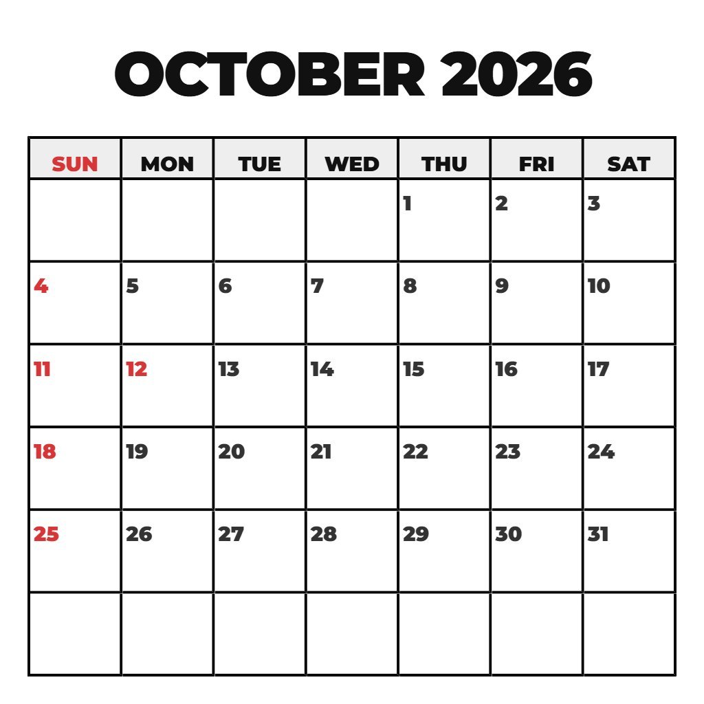 Editable Printable Calendar For October 2026 Wallpaper PDF Download