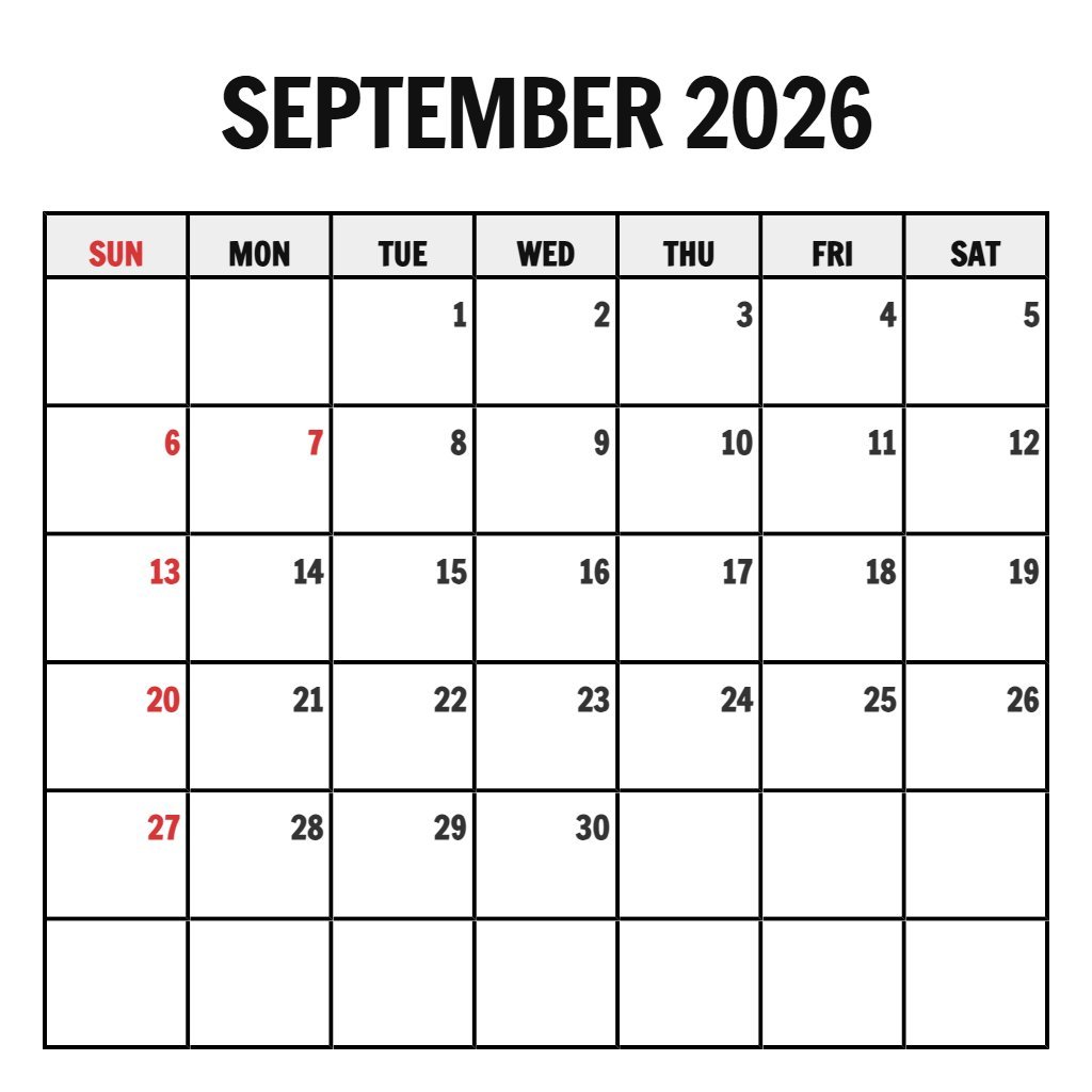Editable Printable Calendar For September 2026 Planning PDF Download