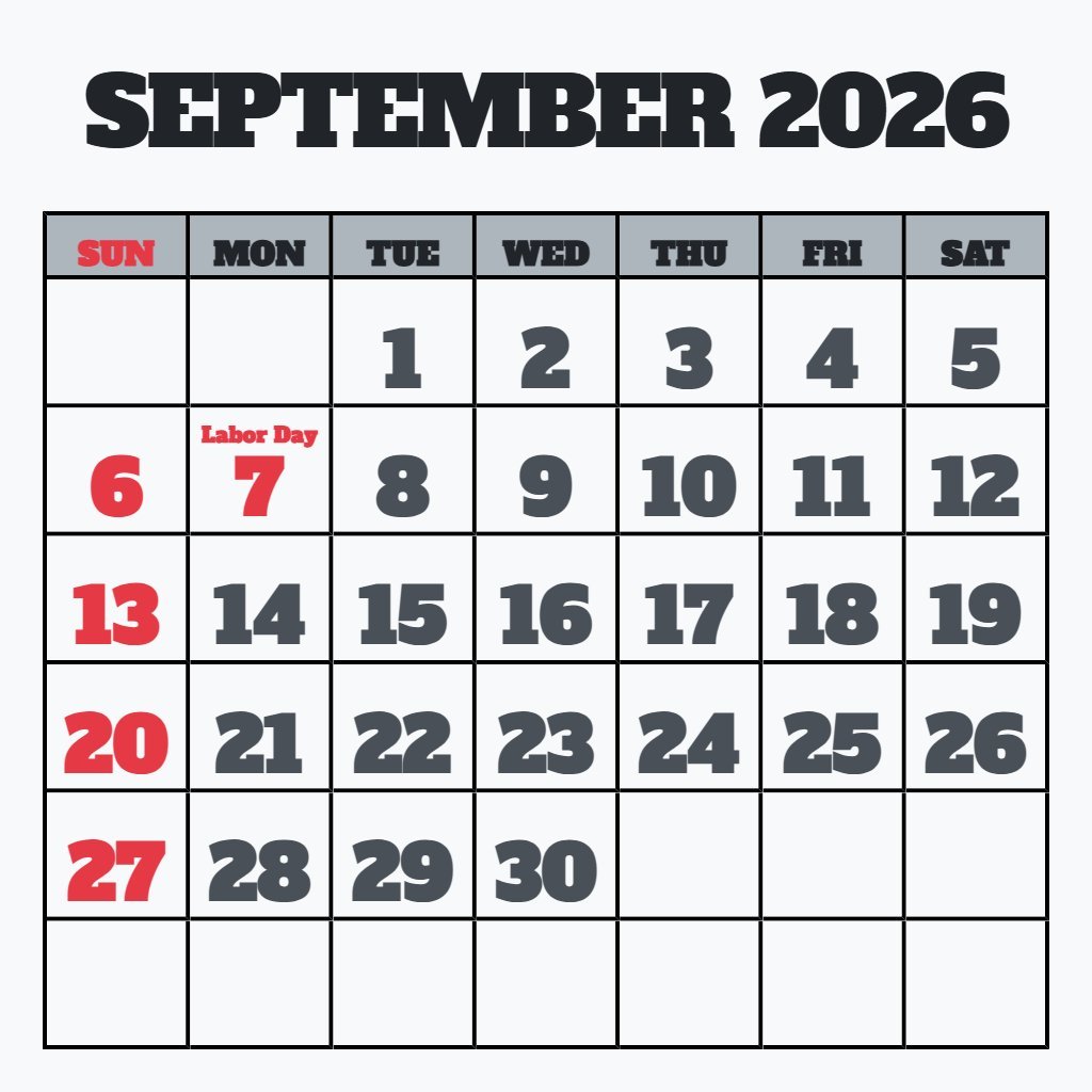 Cute Printable Calendar For September 2026 Planning PDF Download