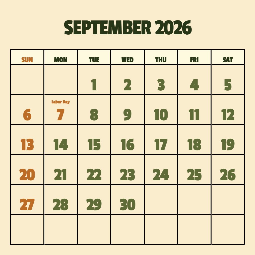 Editable Printable Calendar For September 2026 Wallpaper PDF Download