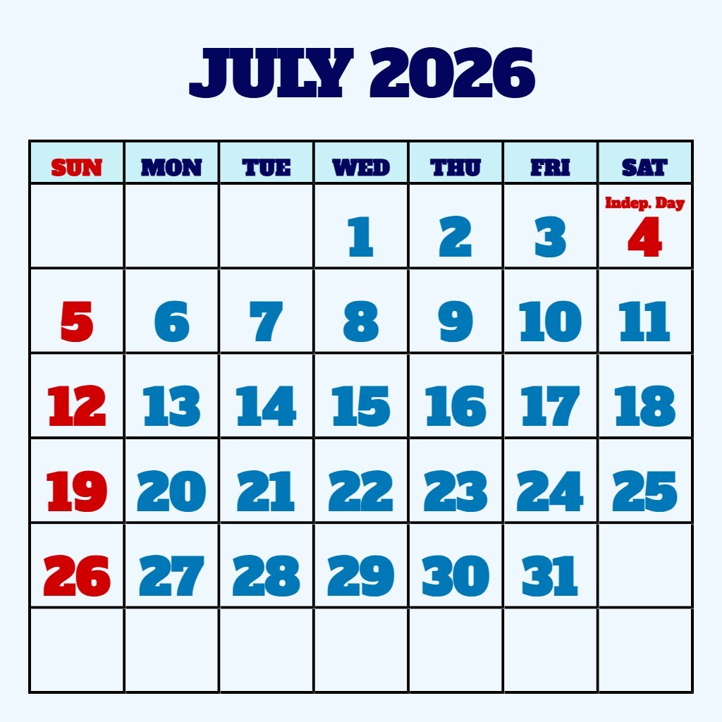 Cute Printable Calendar July 2026 Pdf Schedule PDF Download