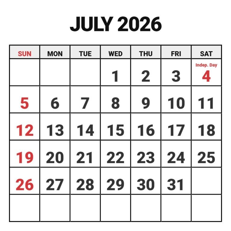 Printable Calendar July 2026 Pdf PDF Download