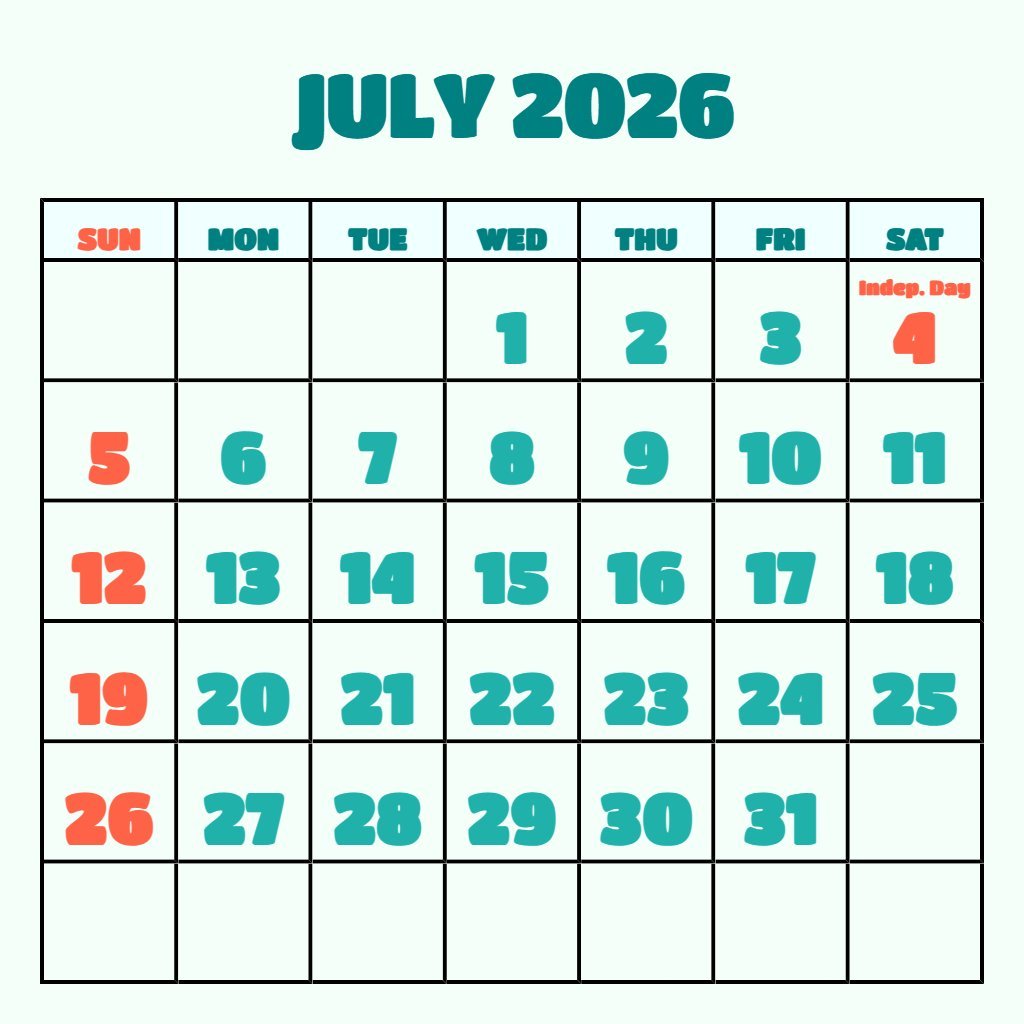 Free Printable Calendar July 2026 To June 2026 Planning PDF Download Free Printable Calendar July 2026 To June 2026 Planning PDF Download