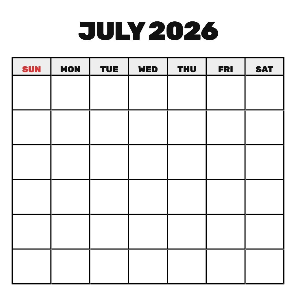 Printable Calendar July And August 2026 Blank PDF Download Printable Calendar July And August 2026 Blank PDF Download