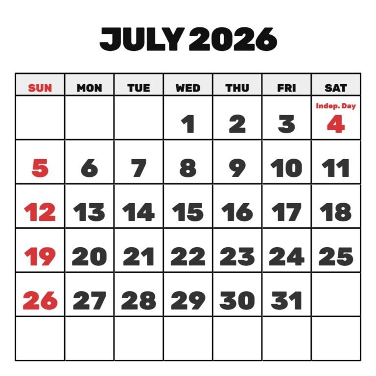 Printable Calendar July August September 2026 PDF Download