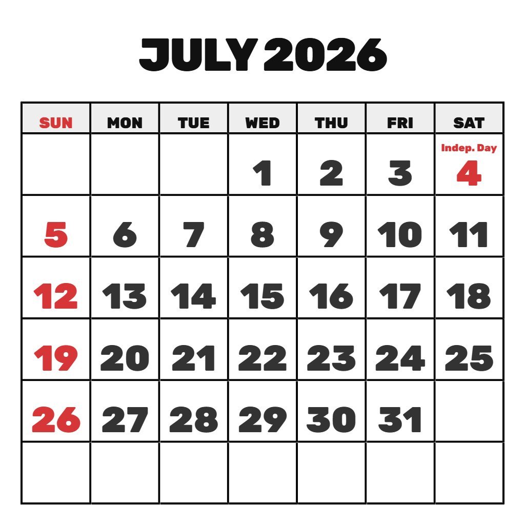 Printable Calendar July August September 2026 PDF Download