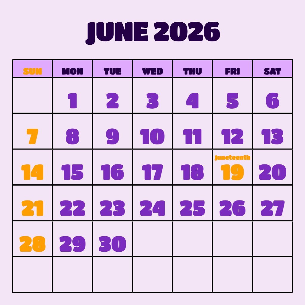 Custom Printable Calendar June 2026 Free Planning PDF Download