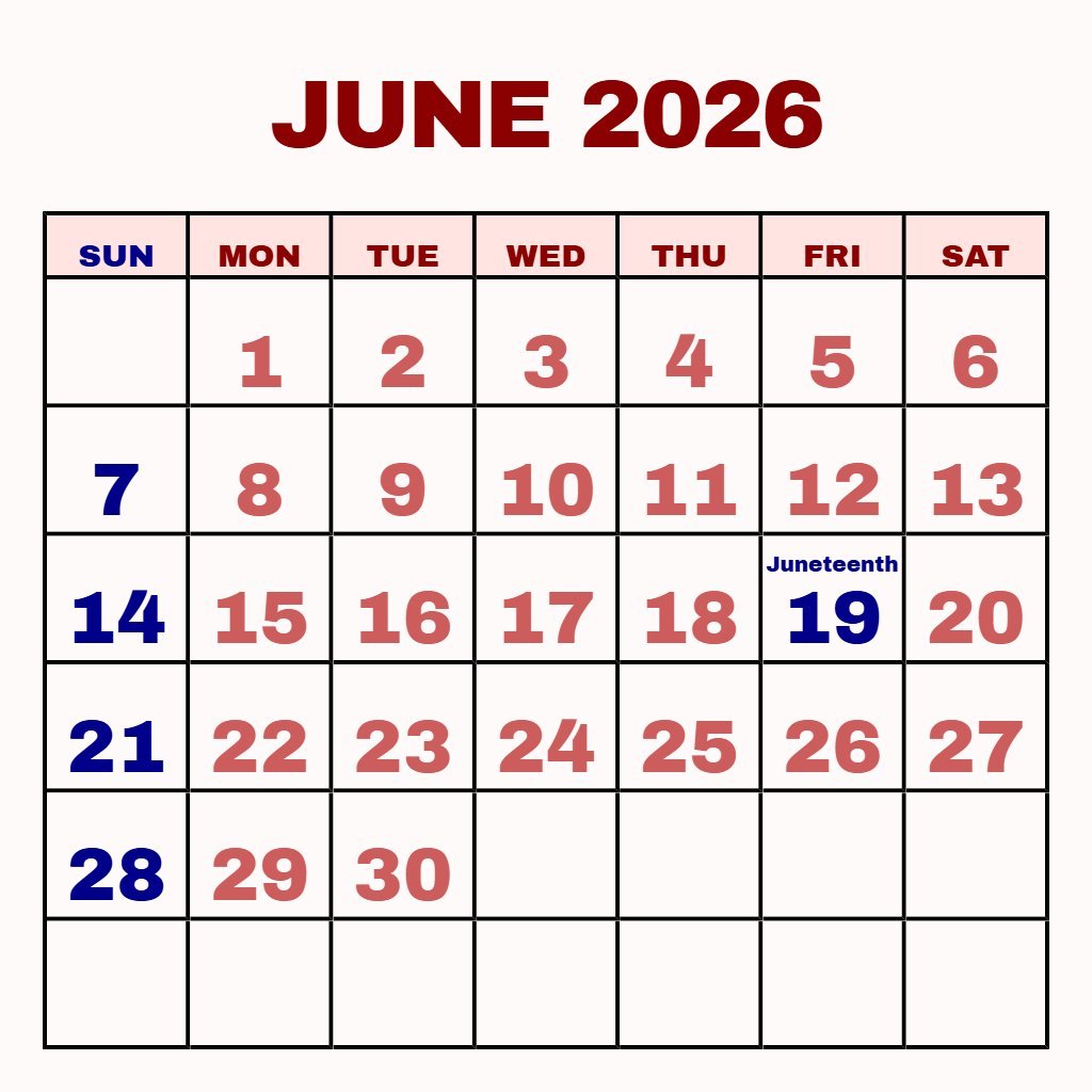 Editable Printable Calendar June 2026 Free Notes PDF Download
