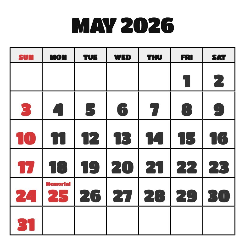 Printable Calendar May June July 2026 PDF Download