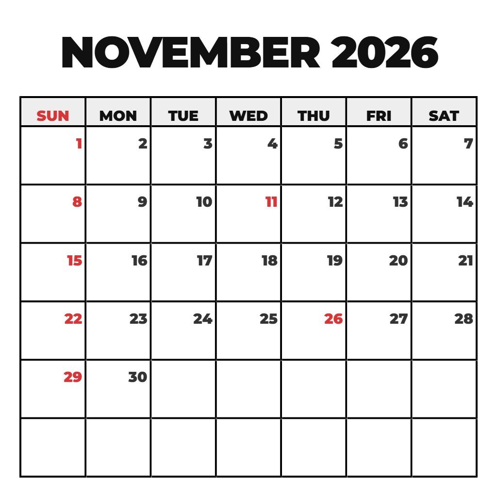 Custom Printable Calendar November 2026 Pdf Wallpaper PDF Download