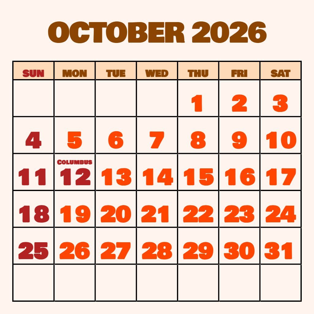 Cute Printable Calendar October And November 2026 Planning PDF Download