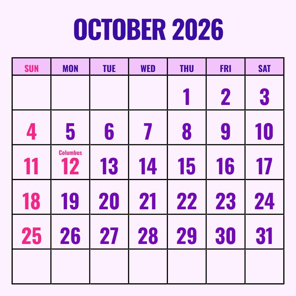Free Printable Calendar October November 2026 Notes PDF Download