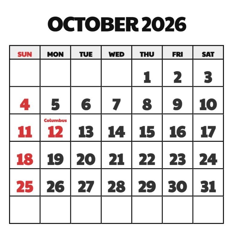 Printable Calendar October November 2026 PDF Download