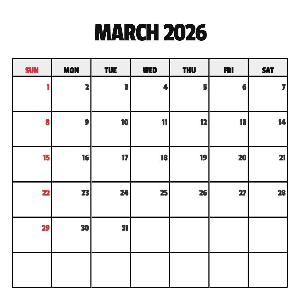 Editable Printable Calendar Of March 2026 Schedule PDF Download