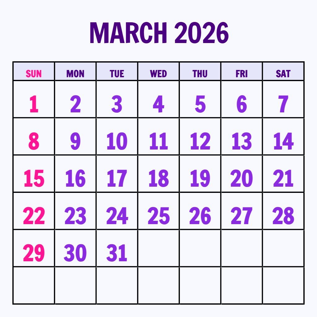 Custom Printable Calendar Of March 2026 Wallpaper PDF Download