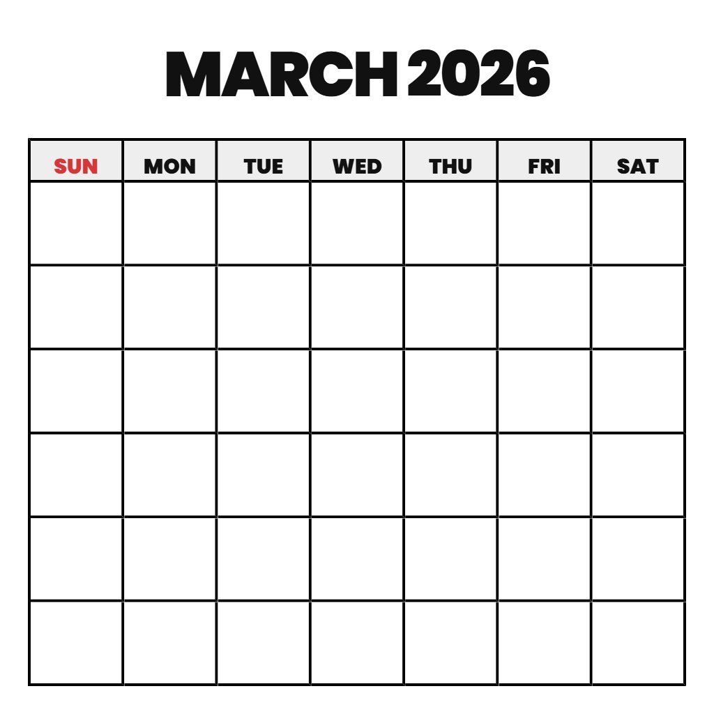 Printable Calendar Of March 2026 Blank PDF Download