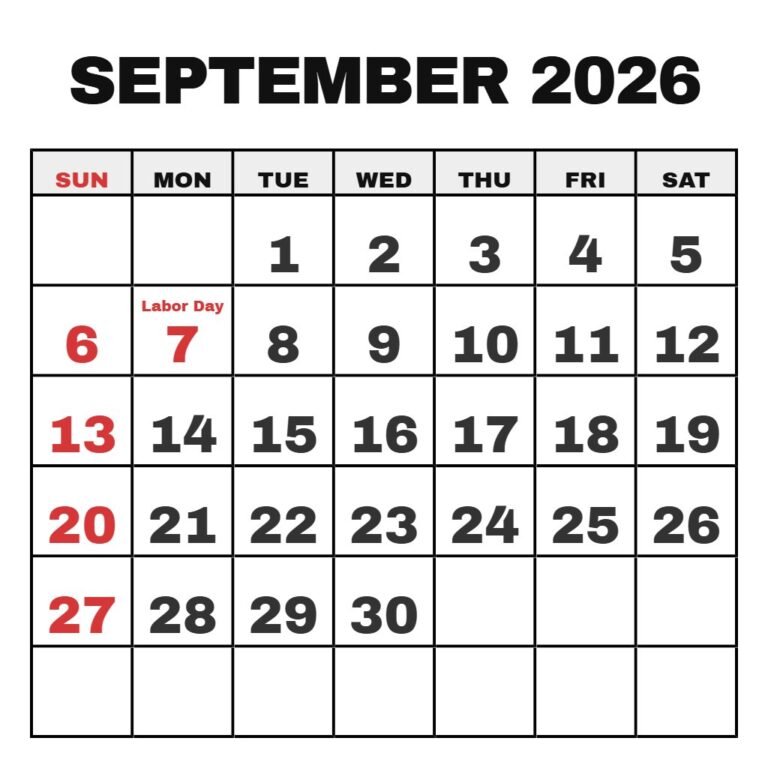 Printable Calendar September And October 2026 PDF Download