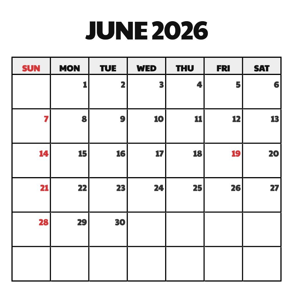 Free Printable Calendars June 2026 Calendar Wallpaper PDF Download