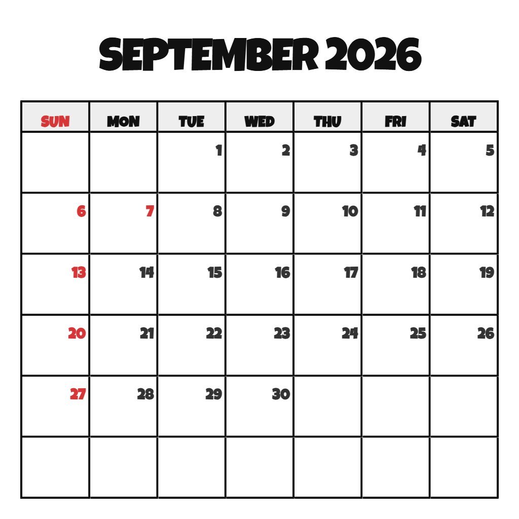 Custom Printable Calendars September 2026 Calendar Notes PDF Download