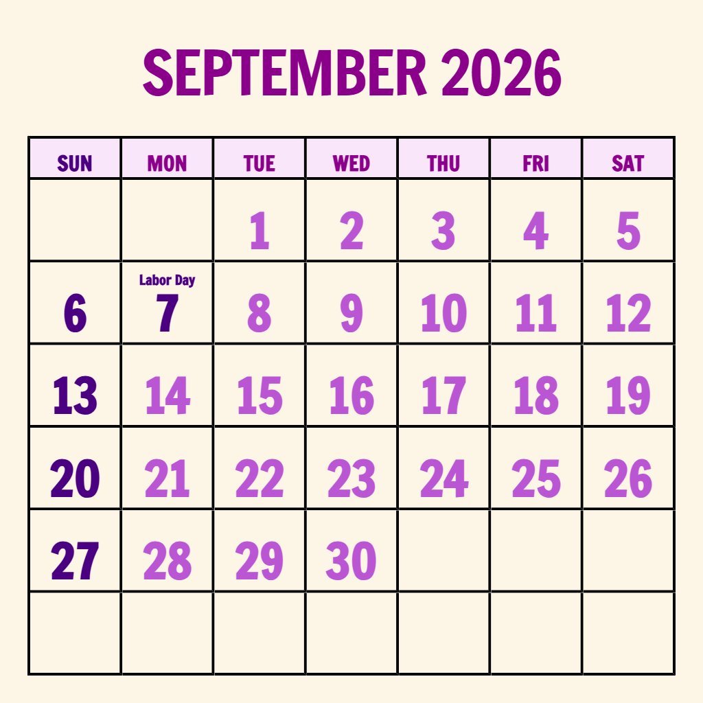 Free Printable Calendars September 2026 Calendar Notes PDF Download