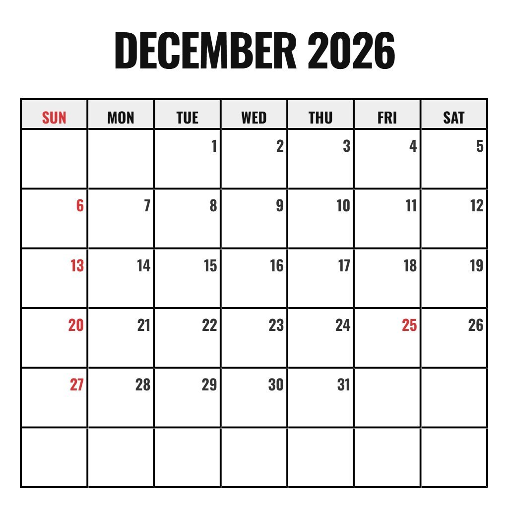 Editable Printable December 2026 Calendar Pdf Planning PDF Download Editable Printable December 2026 Calendar Pdf Planning PDF Download