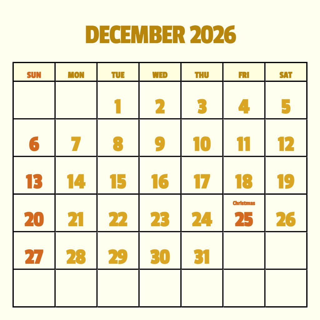 Cute Printable December 2026 Calendar Pdf Wallpaper PDF Download Cute Printable December 2026 Calendar Pdf Wallpaper PDF Download
