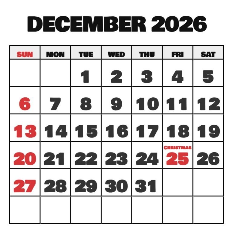 Printable December 2026 Calendar Pdf PDF Download