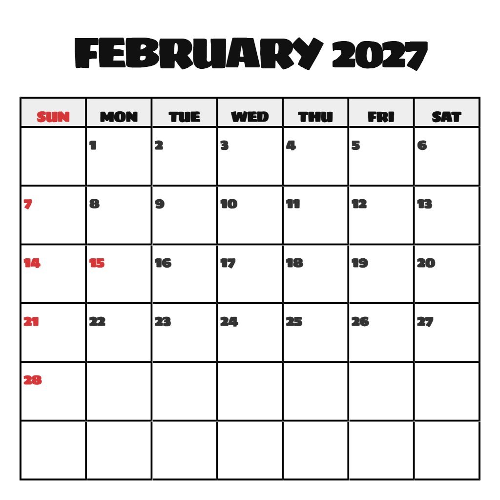 Cute Printable February 2027 Calendar With Holidays Planning PDF Download